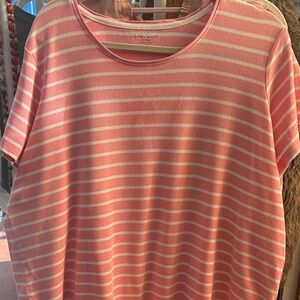 Cotton Laura Scott Coral Pink & White Striped Short Sleeve Tee